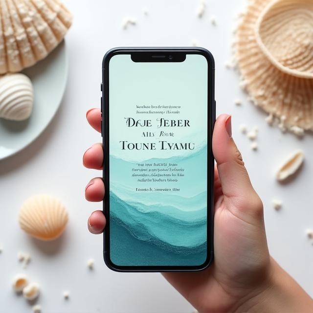 Digital wedding invitation with marine theme